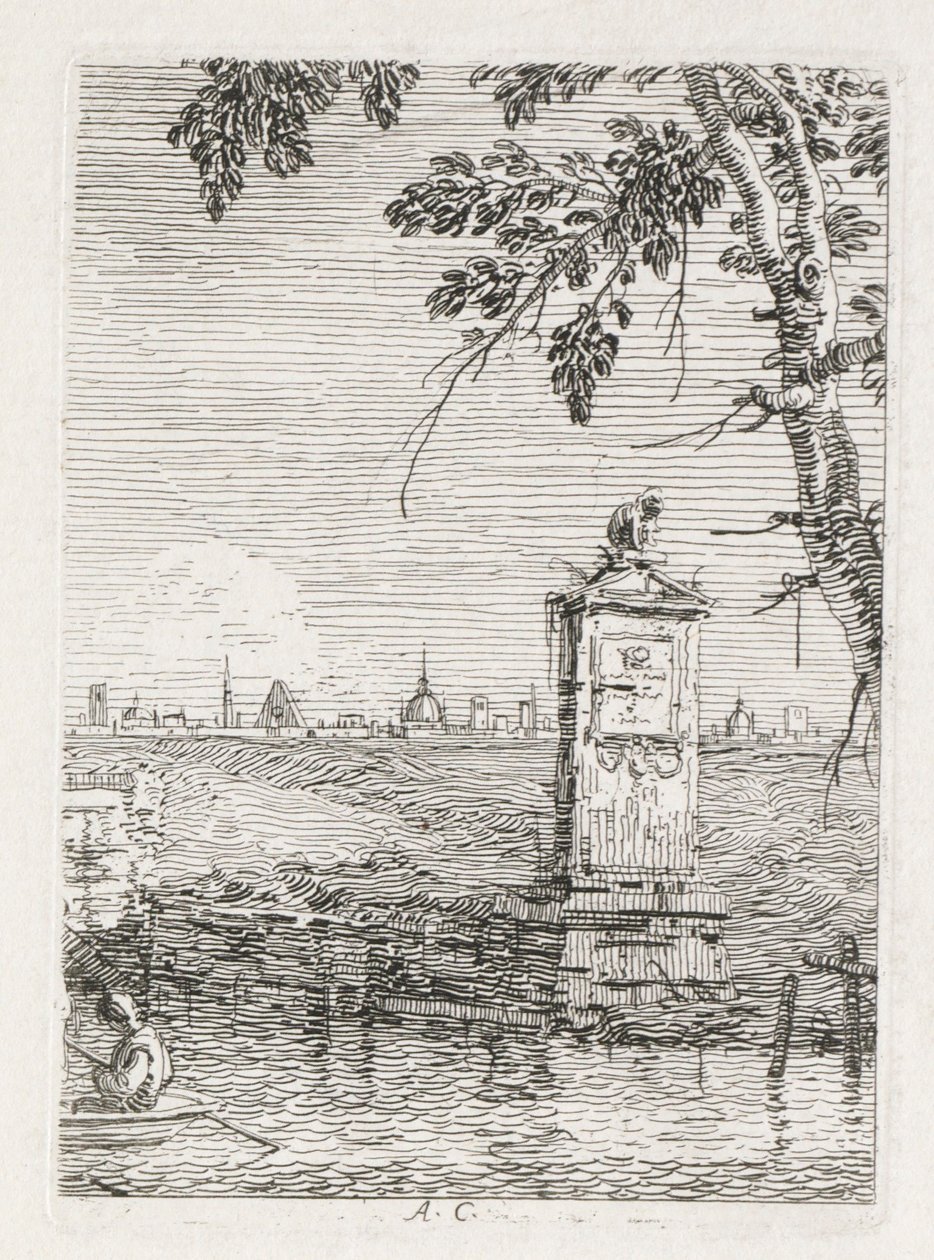 Gezichten: Het Kleine Monument onder een Boom, 1735-1746 door Giovanni Antonio Canal