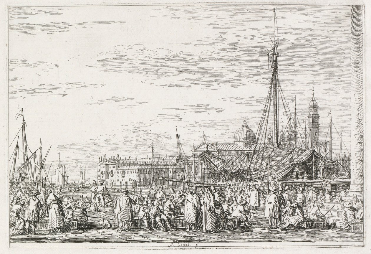 Gezichten: De markt op de Molo, 1735-1746 door Giovanni Antonio Canal