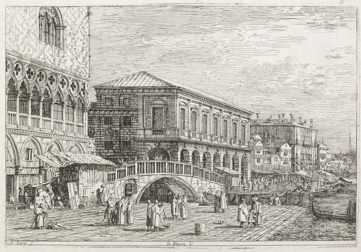 Gezichten: De Gevangenis, Venetië, 1735-1746 door Giovanni Antonio Canal