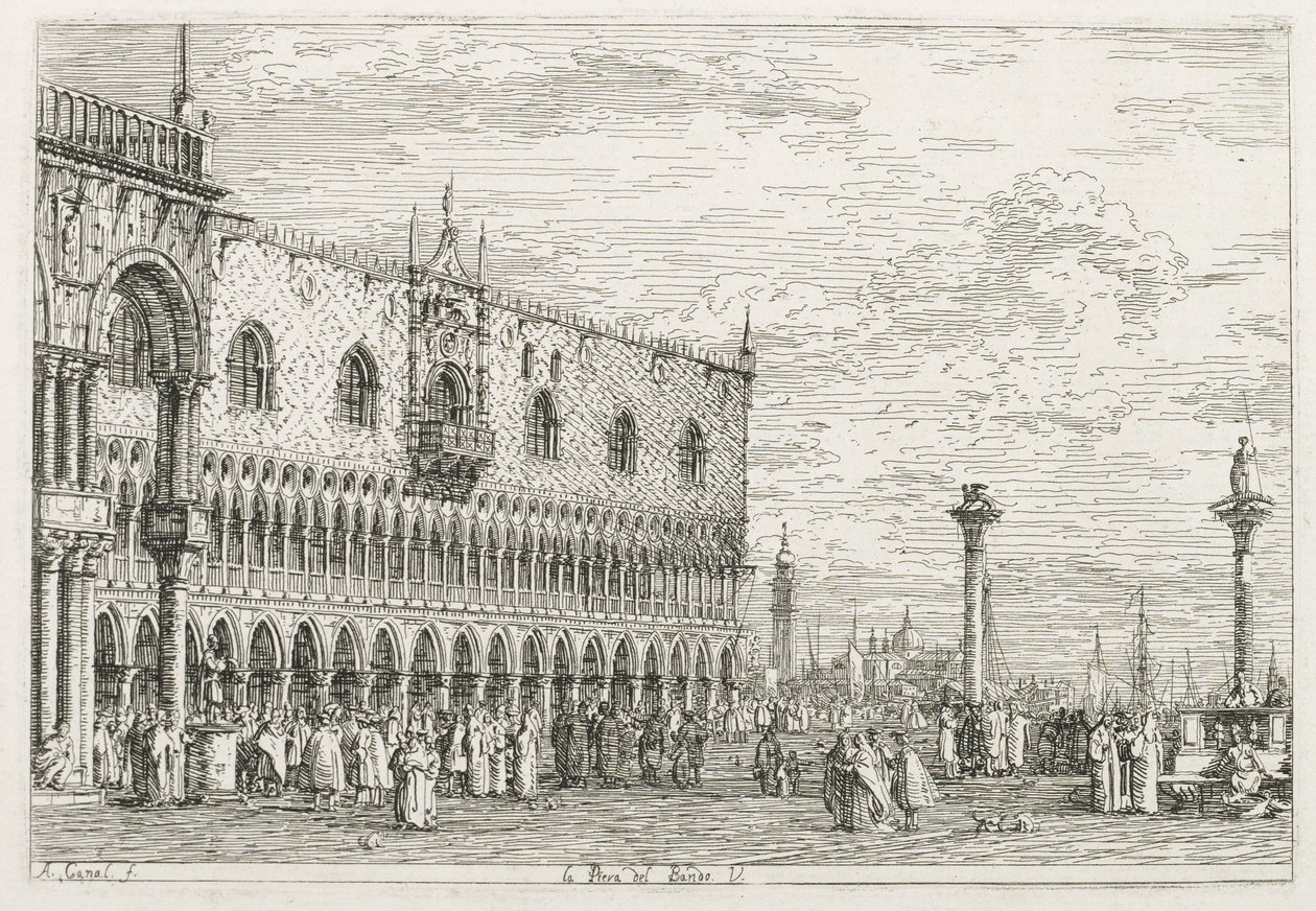 Gezichten: De proclamatiesteen in Venetië door Antonio Canaletto