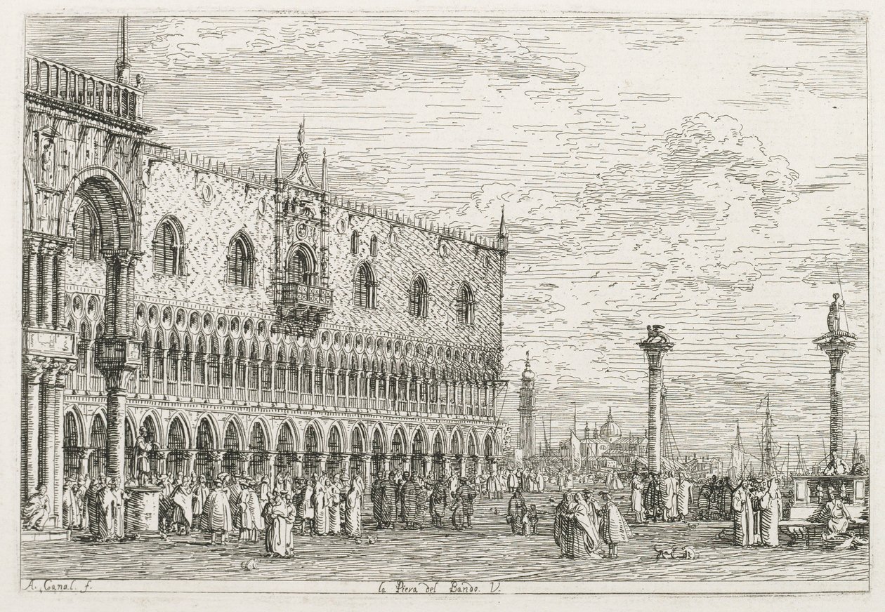 Zichten: De proclamatiesteen in Venetië, 1735-1746 door Giovanni Antonio Canal