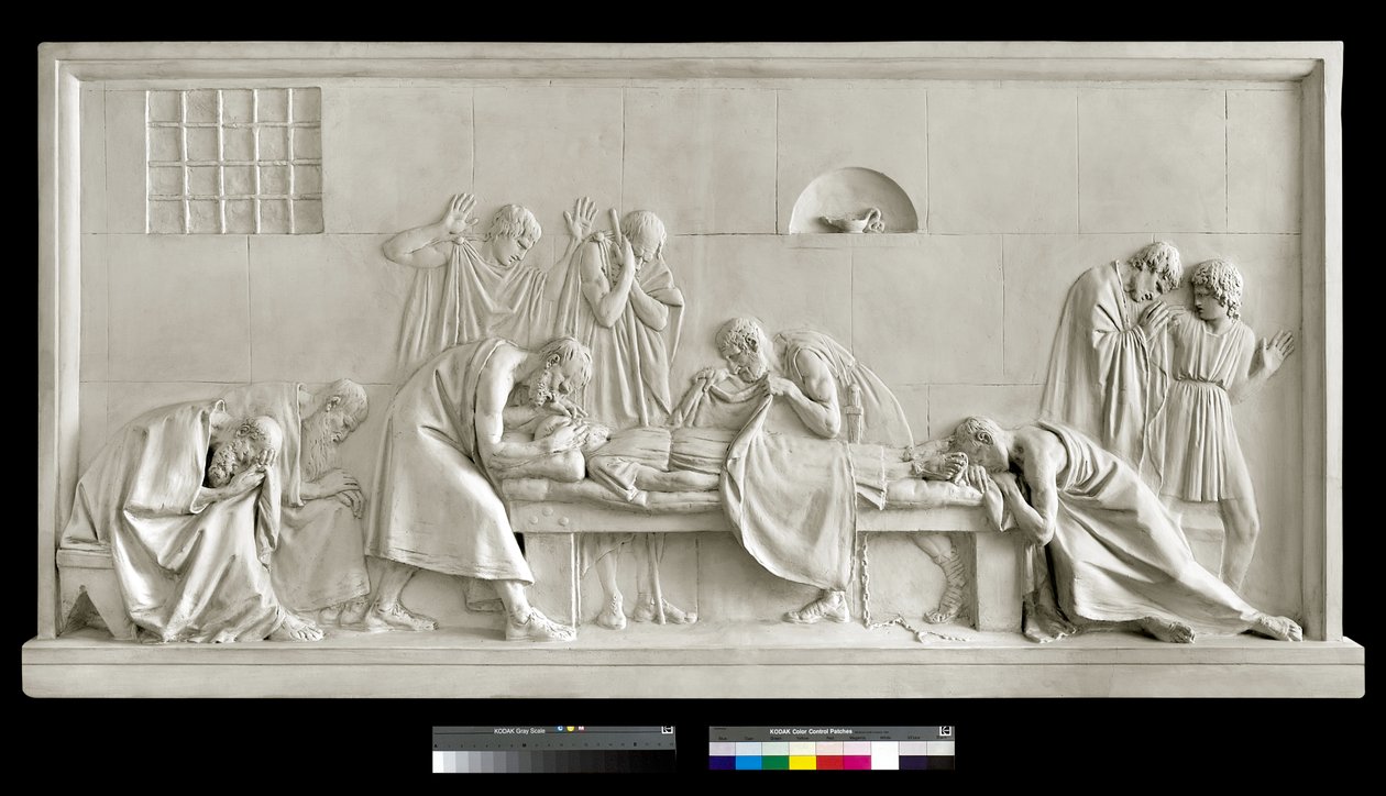 Crito sluit de ogen van Socrates (gips) door Antonio Canova
