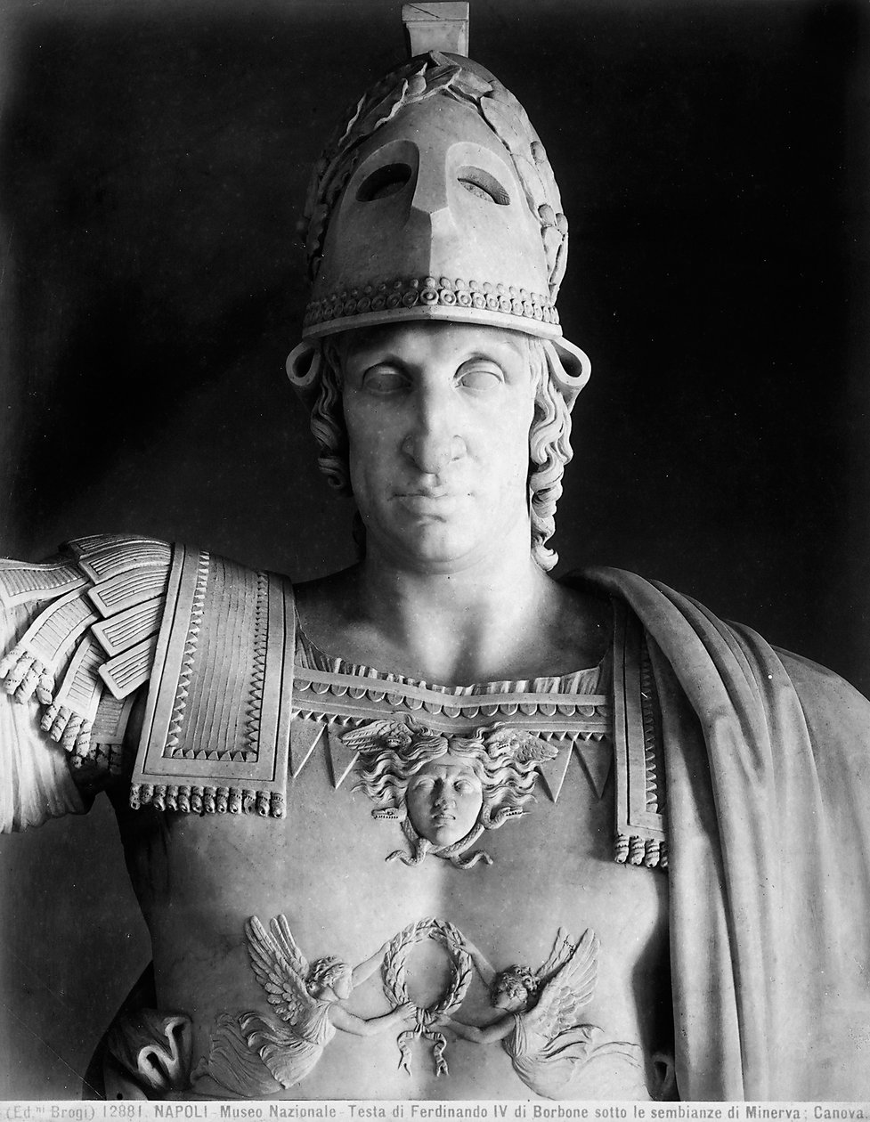 Detail van het Standbeeld van Ferdinand IV van Bourbon in de Gewaden van Minerva door Antonio Canova