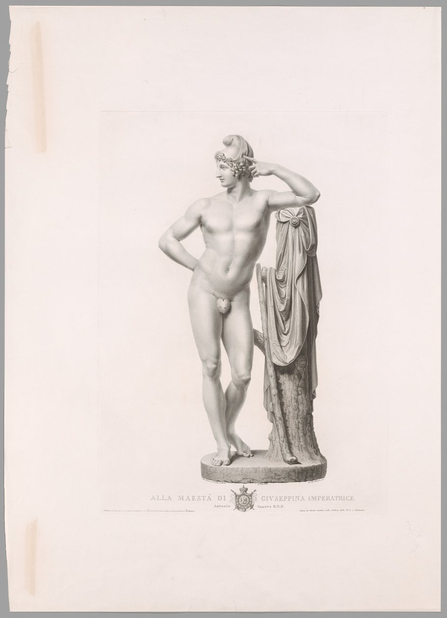 Parijs leunend op boomstronk, vooraanzicht, uit Oeuvre de Canova door Antonio Canova
