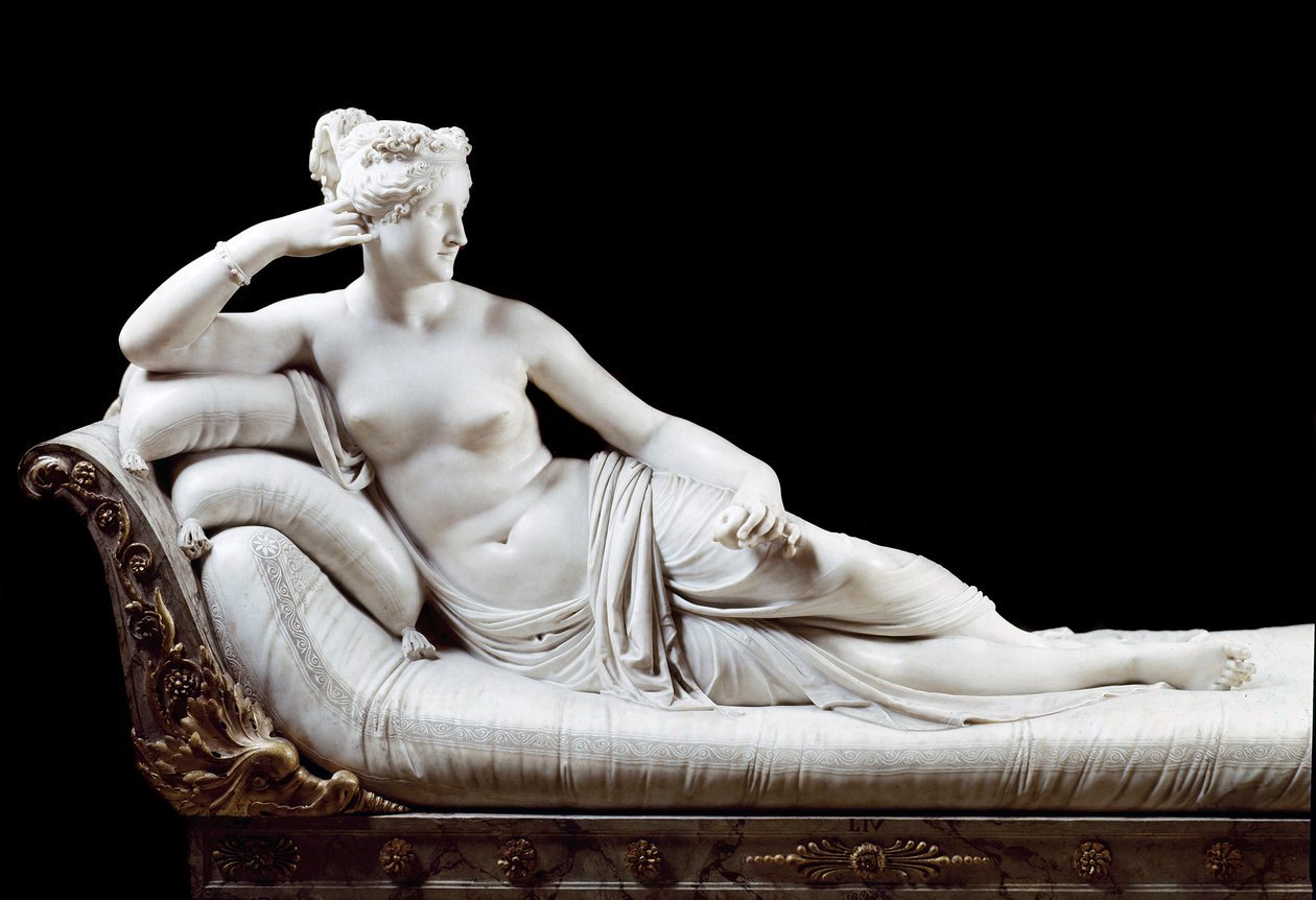 Pauline Bonaparte, Prinses Borghese (1780 - 1825) zus van Napoleon I voorgesteld als Overwinnende Venus Marmeren Beeldhouwwerk door Antonio Canova (1757-1822) 1804-1808 Rome, Galleria Borghese door Antonio Canova