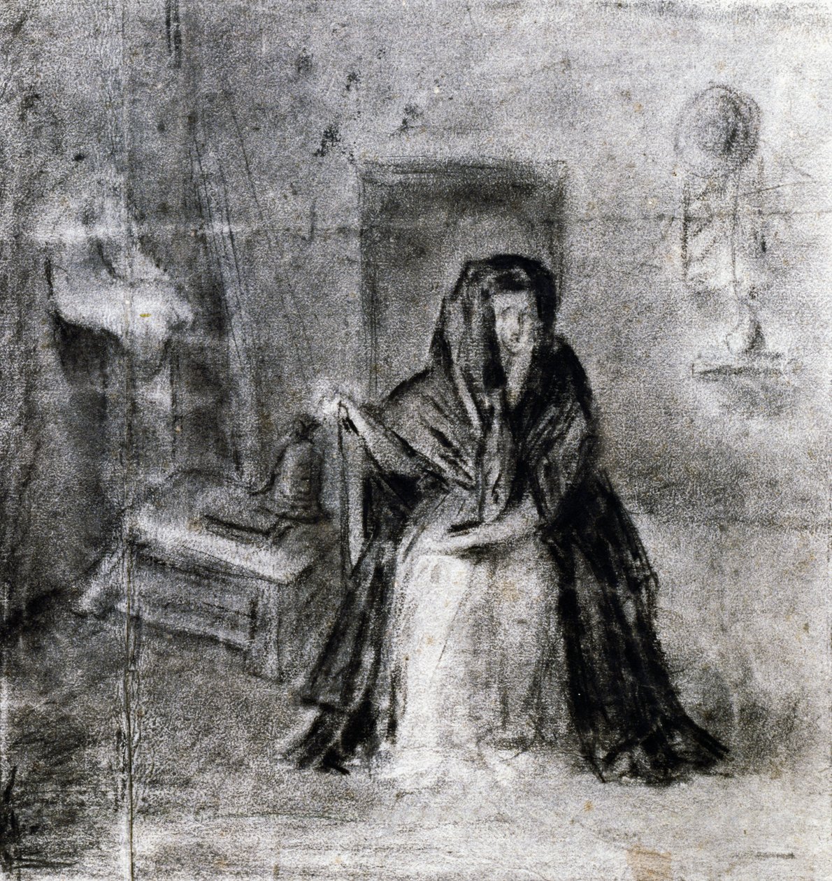Zittende vrouw, door Antonio Canova (1757-1822), tekening door Antonio Canova
