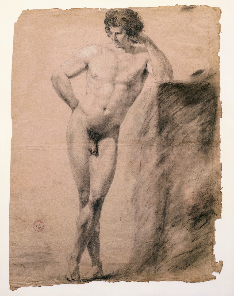 Studie van mannelijk naakt leunend op sokkel door Antonio Canova