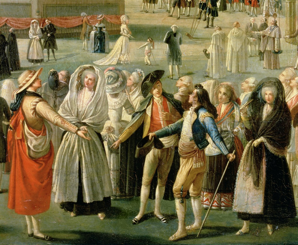 De Opstijging van een Heteluchtballon in Madrid, detail van de menigte (detail) door Antonio Carnicero