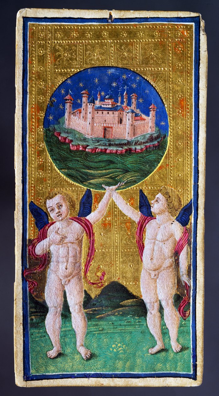 Tarotkaart die de Wereld afbeeldt door Antonio Cicognara