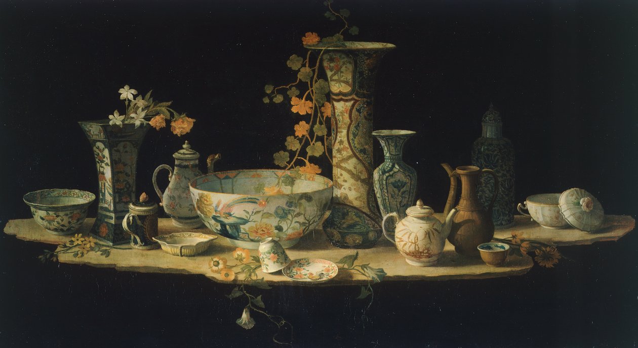 Voorbereidend schilderij voor een hardstenen tafelblad met porseleinen vazen, ca. 1875 door Antonio Cioci or Ciocchi