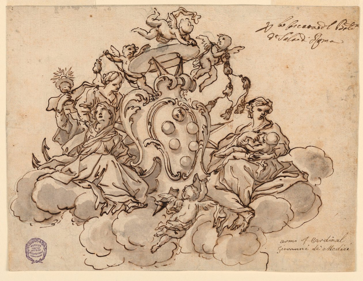 Ontwerp voor een Plafond (?) Schilderij met het Wapen van Kardinaal Francesco Maria de