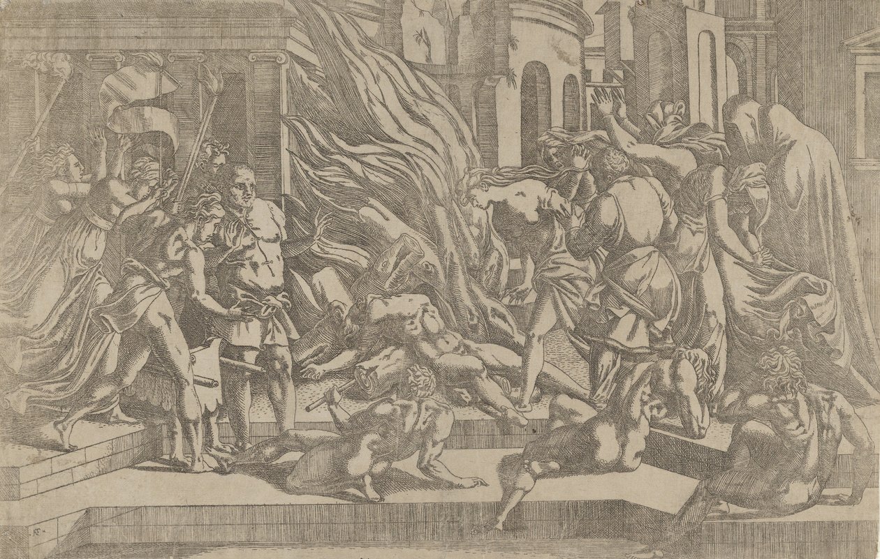 Verbranding van een Lijk, 1540-45 door Antonio Fantuzzi