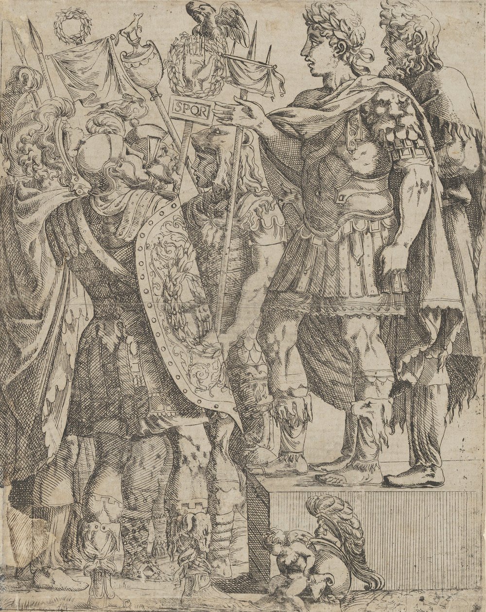 Keizer spreekt zijn soldaten toe, ca. 1542-45 door Antonio Fantuzzi