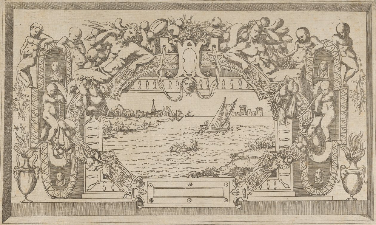 Landschap met sierlijst door Antonio Fantuzzi