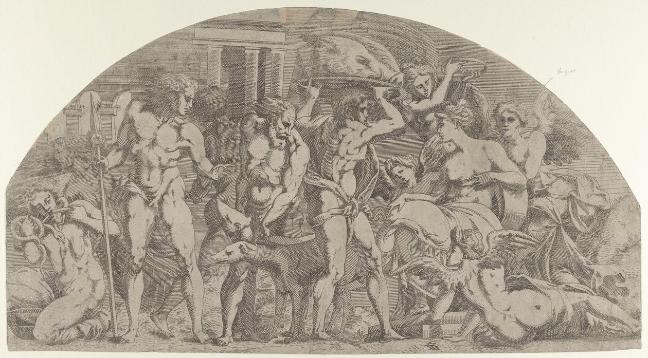 Meleager brengt het zwijnshoofd naar Atalanta, 1540-45 door Antonio Fantuzzi