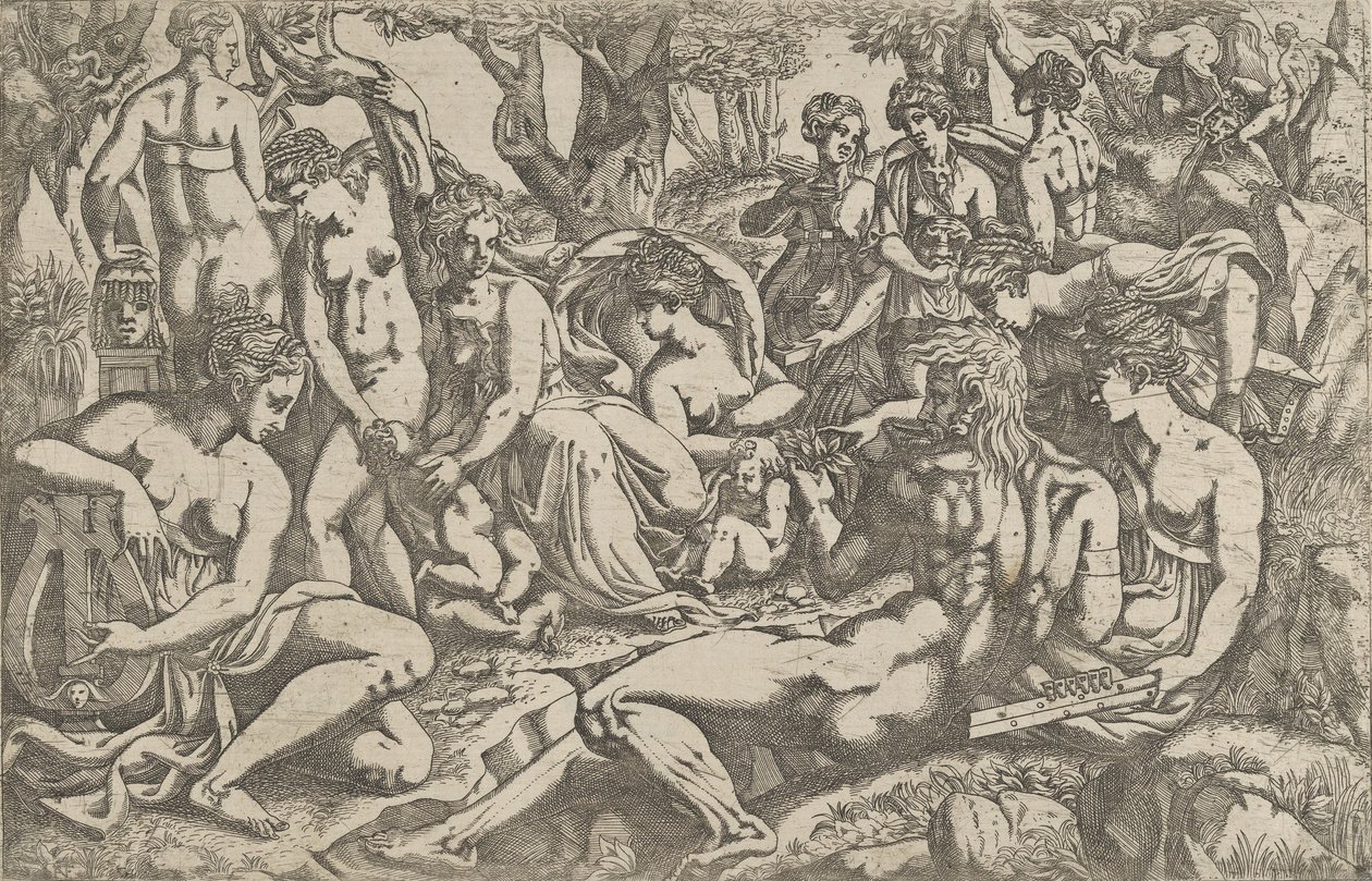 Muzen aan de voet van de berg Parnassus door Antonio Fantuzzi