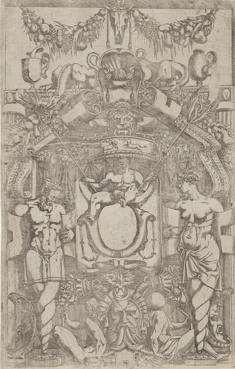 Ornament met een kleine lege ovaal, 1540-45 door Antonio Fantuzzi