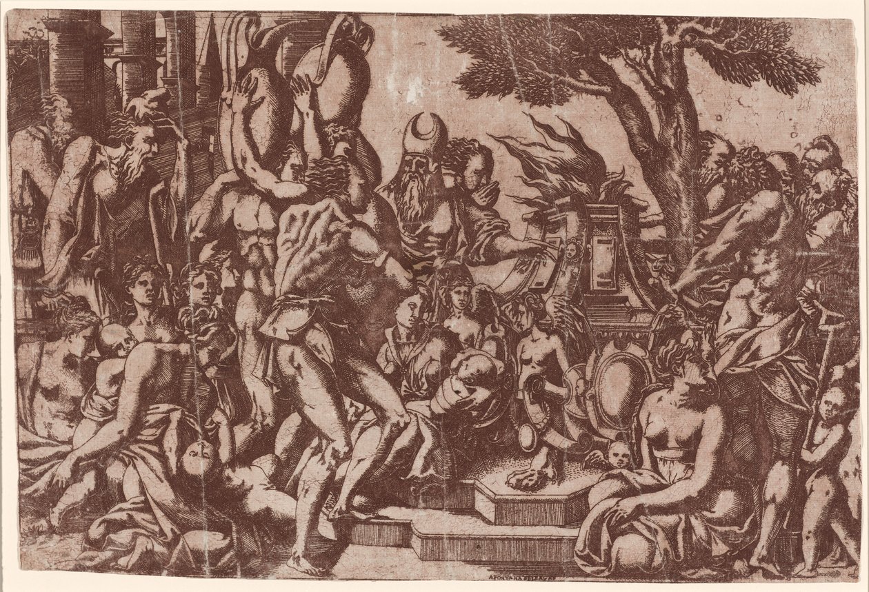 Offer aan Priapus door Antonio Fantuzzi after Rosso Fiorentino