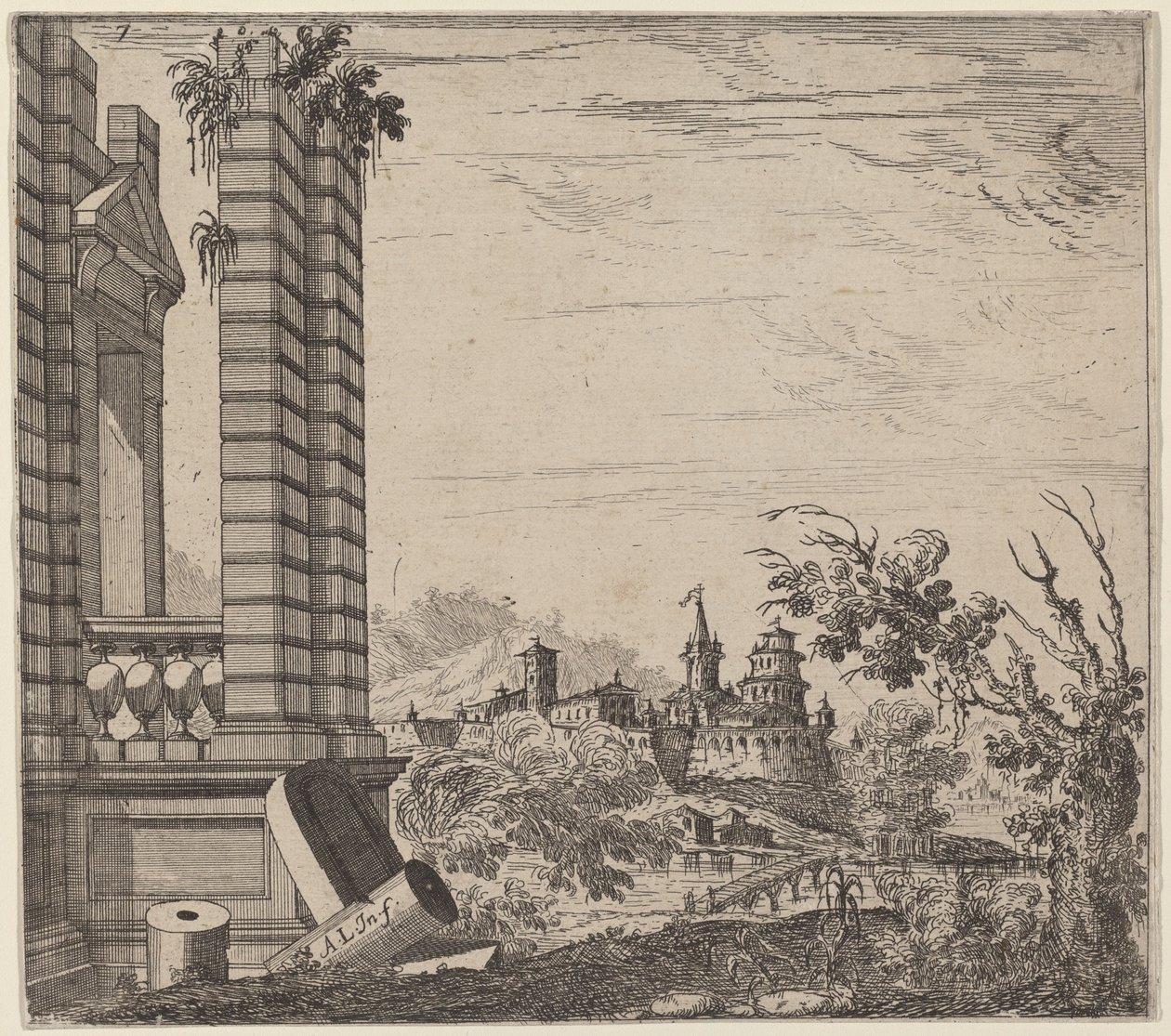 Landschap met ruïnes door Antonio Francesco Lucini
