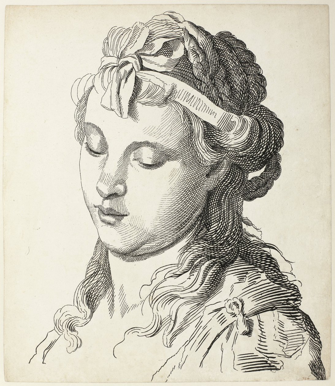 Vrouwenkop met strik in het haar door Antonio Giuseppe Barbazza