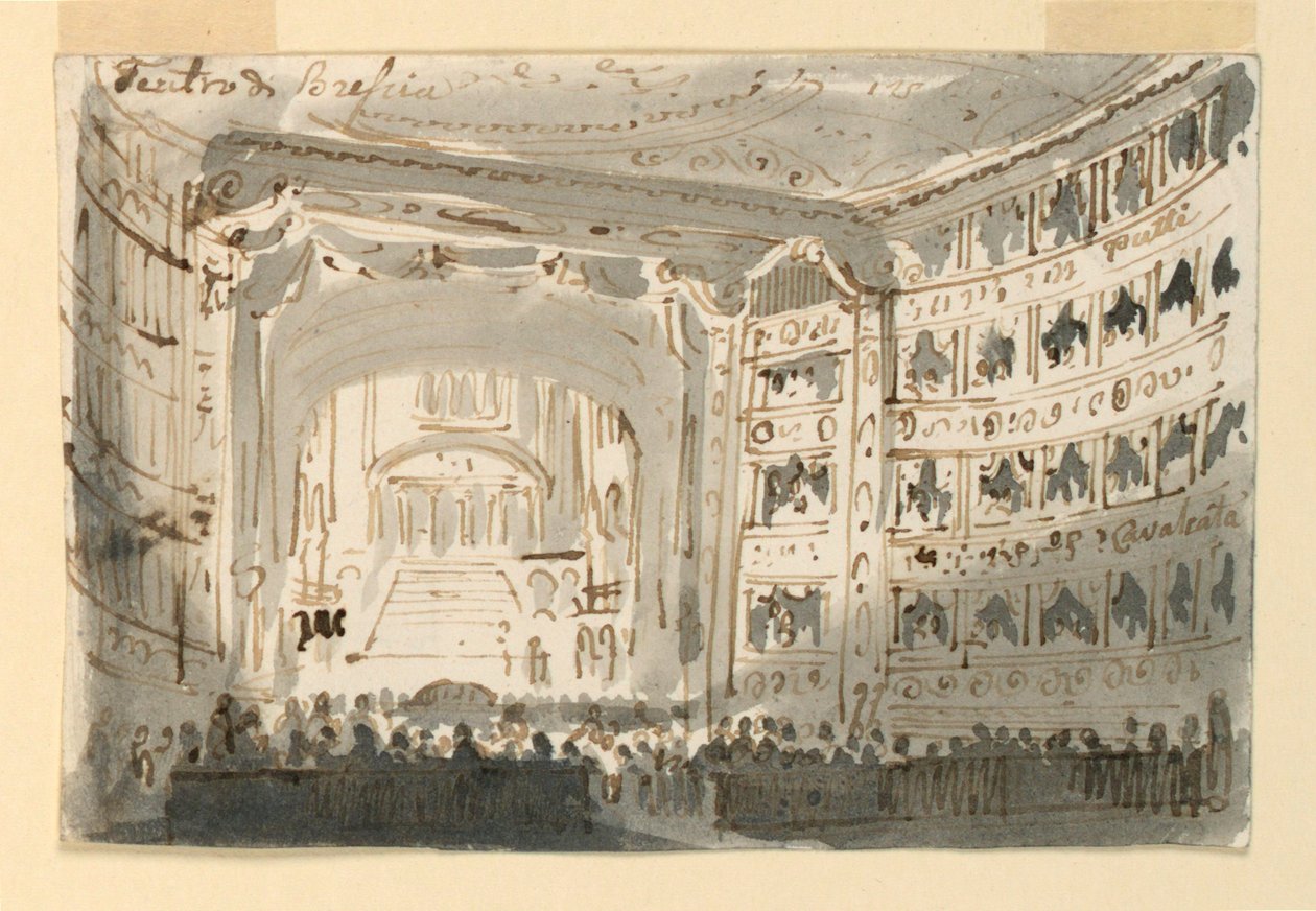 Interieur van het theater in Brescia door Antonio Giuseppe Basoli