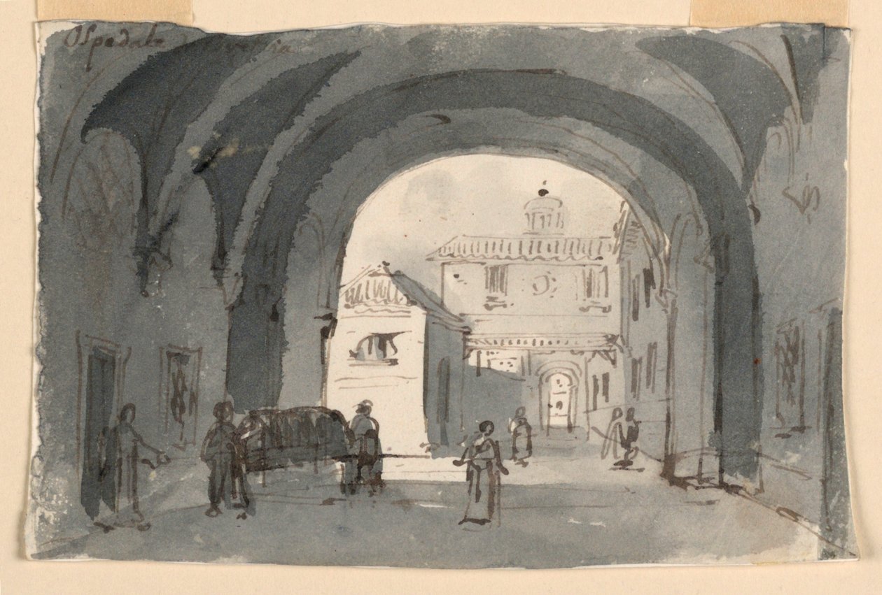 Toneelontwerp, Ziekenhuis in Brescia door Antonio Giuseppe Basoli