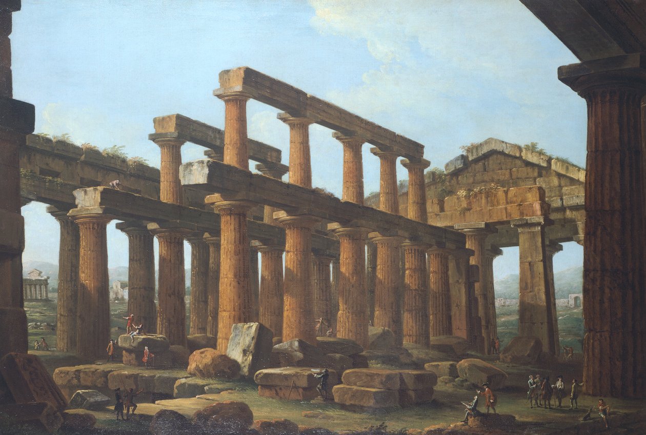 Tempel van Poseidon in Paestum door Antonio Joli door Antonio Joli