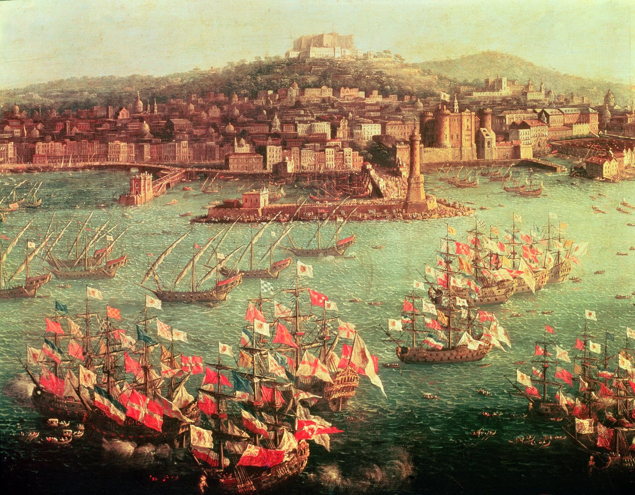 De vloot van koning Karel III van Spanje voor de stad Napels, 6 oktober 1759 door Antonio Joli