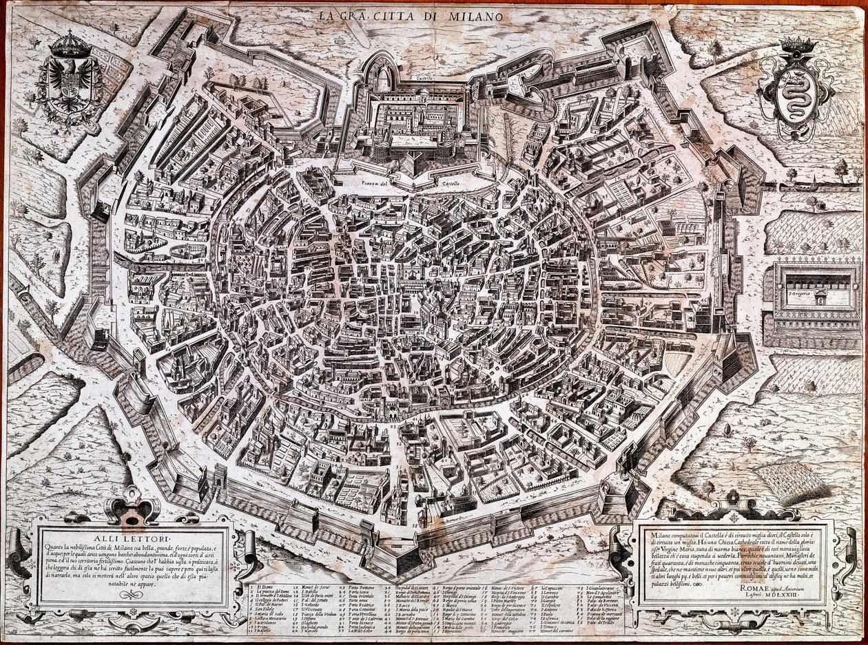 Stadskaart van Milaan uitgegeven door Antonio Lafreri in 1573 door Antonio Lafreri