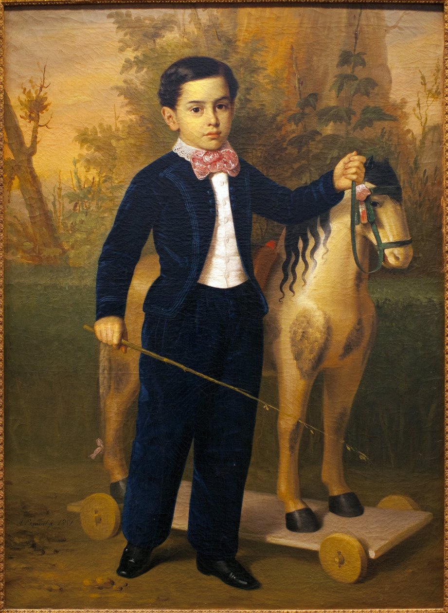 Portret van een jongetje met een houten paard door Antonio María Esquivel y Suárez de Urbina