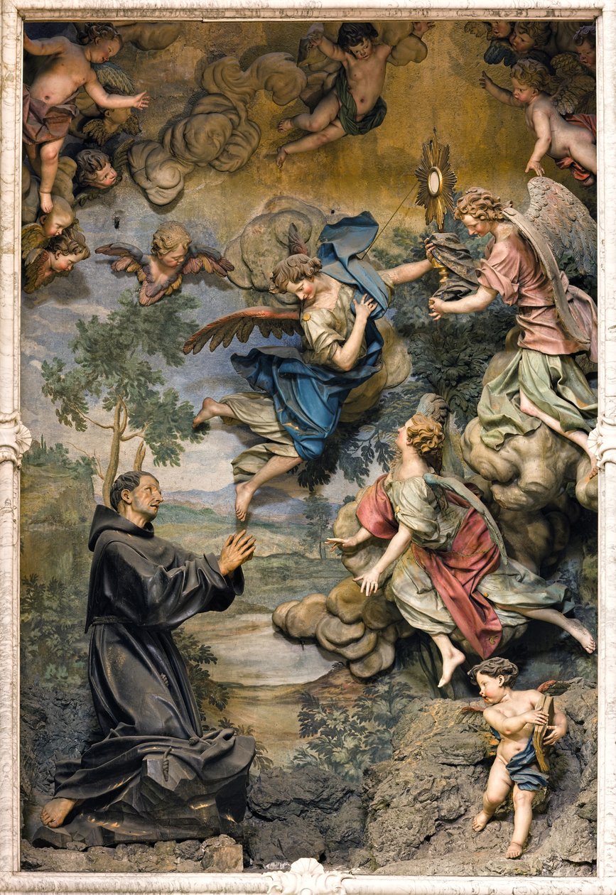 San Pasquale Baylon in aanbidding (fresco op gesneden hout) door Antonio Maria Maragliano