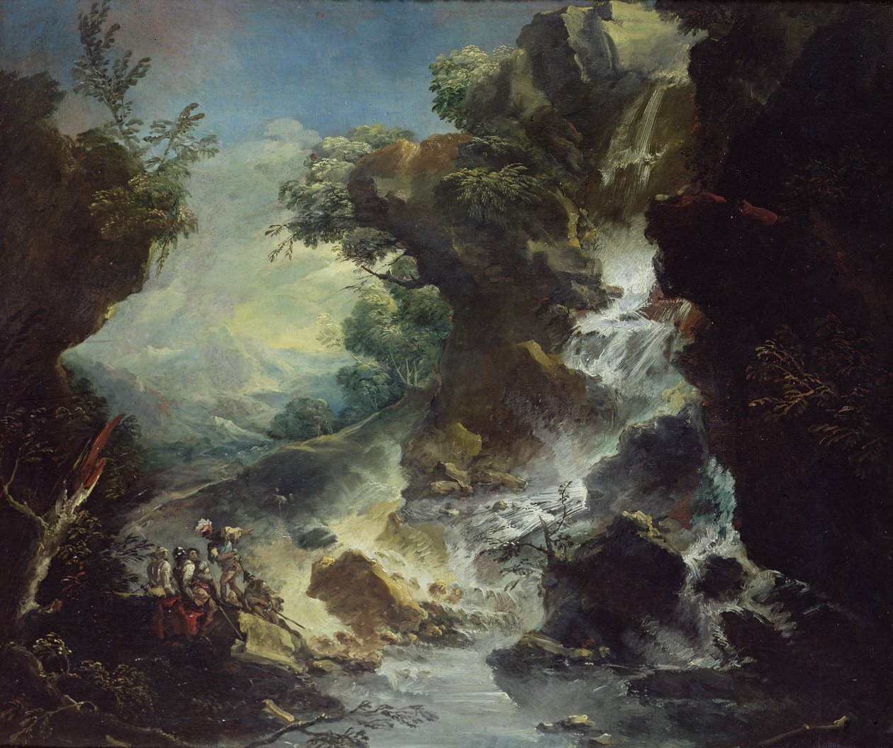 Landschap met Waterval, ca. 1700-07 door Antonio Marini