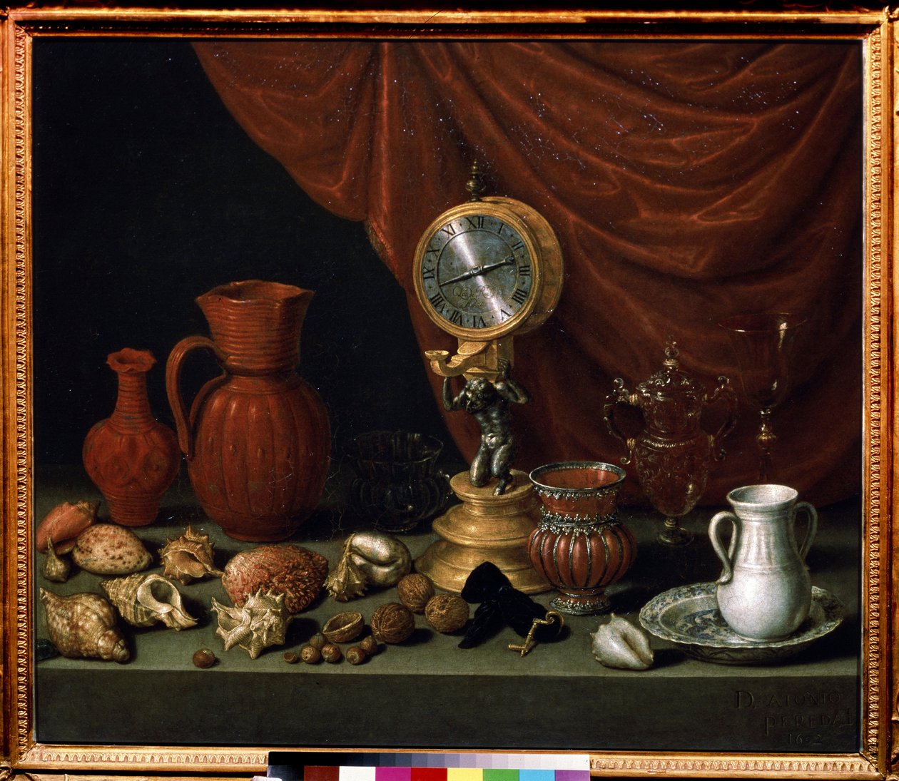 Stilleven met een klok door Antonio Pereda y Salgado
