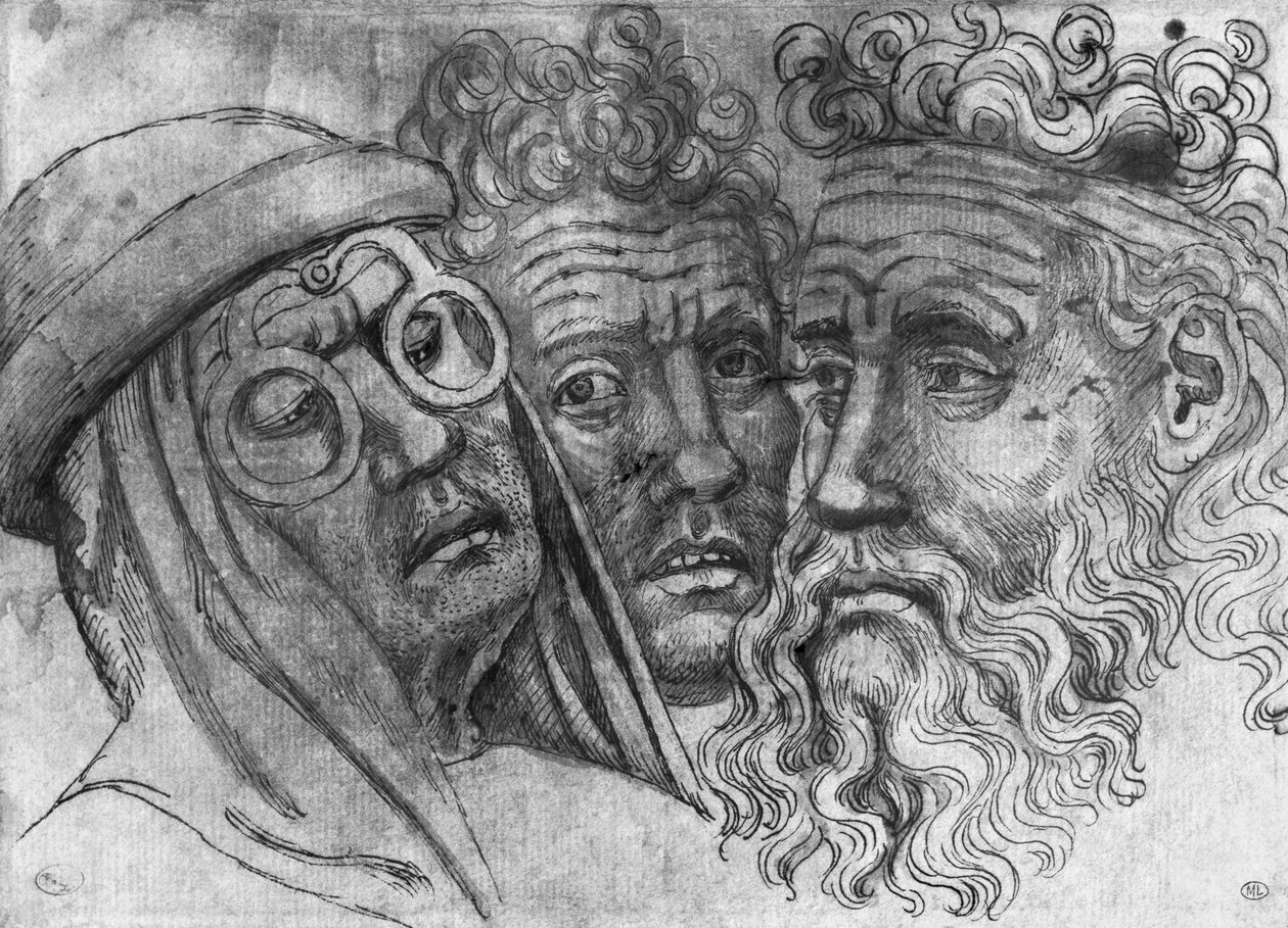 Hoofden van drie mannen, uit het Vallardi Album door Antonio Pisanello