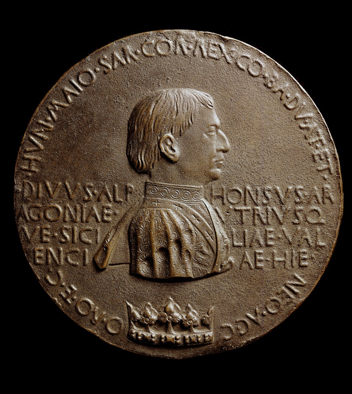 Medaille van Alfonso V van Aragon (Alfonso de Grootmoedige of de Grote). In het Italiaans Alfonso il Magnanimo of Alfonso V di Aragona door Antonio Pisanello
