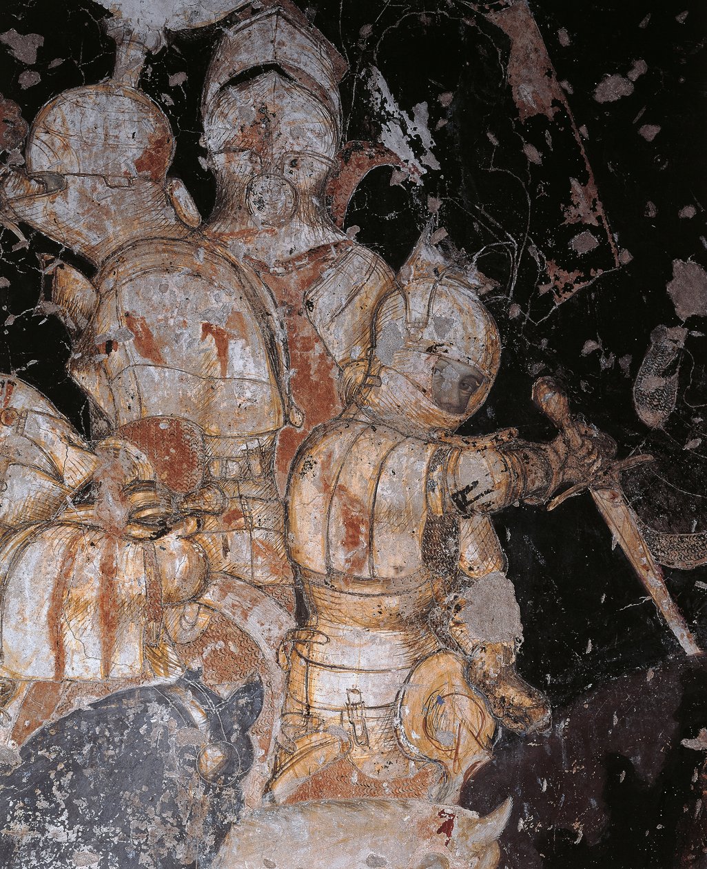 Toernooi-Slag van Louvezerp door Antonio Pisano bekend als Pisanello, fresco (detail) door Antonio Pisanello