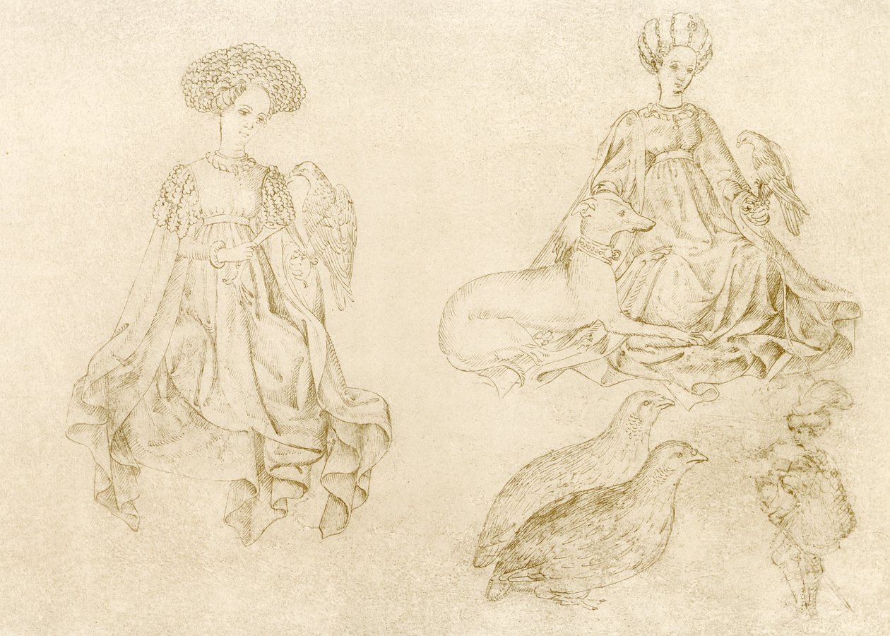 Vrouwen met valk en windhond door Antonio Pisanello