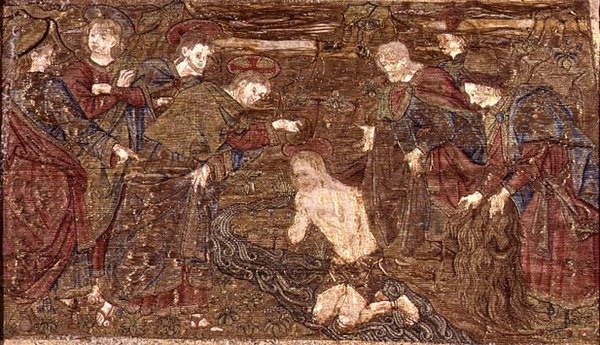 Christus Doopt St. Johannes de Doper, wandtapijt met scènes uit het leven van de heilige door Antonio Pollaiuolo