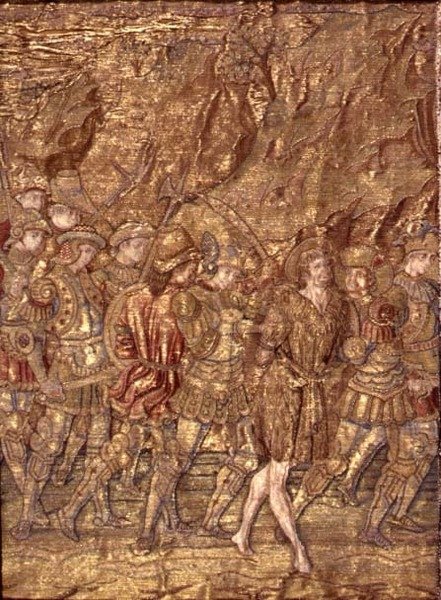 St. Johannes de Doper naar de gevangenis gebracht, wandtapijt met scènes uit het leven van de heilige door Antonio Pollaiuolo