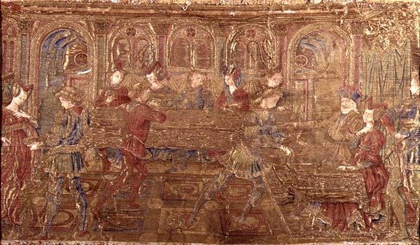 De Veroordeling van Herodes, wandtapijt met scènes uit het leven van de heilige door Antonio Pollaiuolo