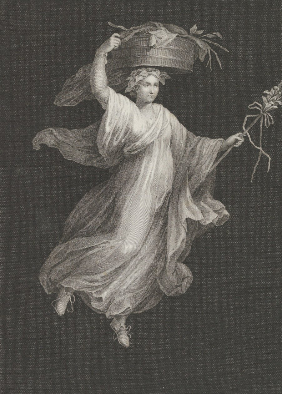 Een bacchante met een grote mand op haar hoofd en een staf in haar linkerhand door Antonio Ricciani