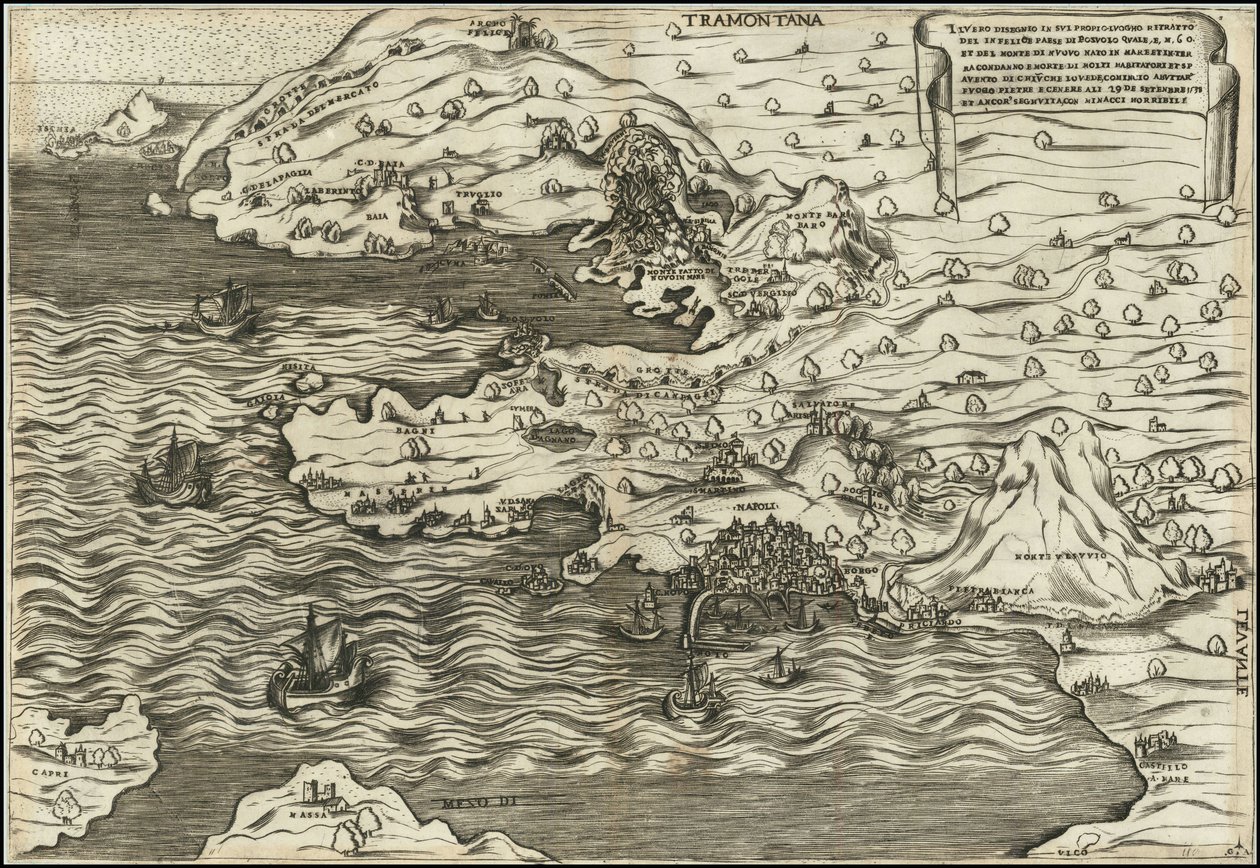 Antonio Salamanca 1538 Il Vero Disegnio In Sui Propio Luogho Ritratto Del In Felice Paese Di Posuolo Quale E. M. 60 et del Monte di Nuovo Nato In Mare Et In Terra , , , 29 de Setenbre 1538 door Antonio Salamanca