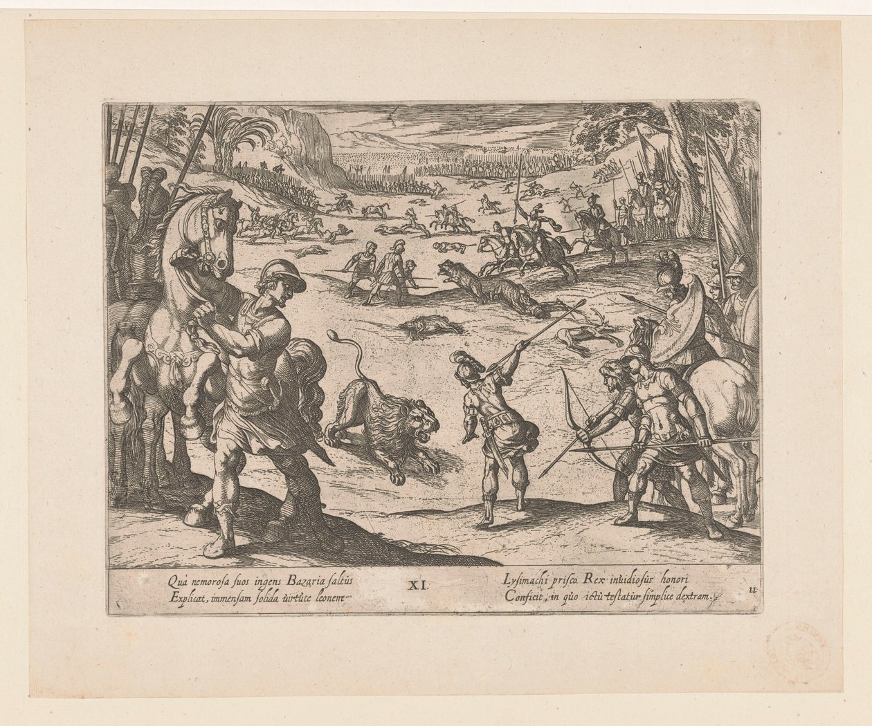 Alexander de Grote jaagt op wilde dieren te Bazaira door Antonio Tempesta