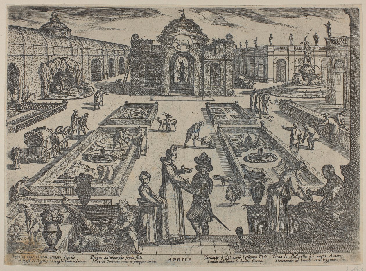 April: Een tuin (De twaalf maanden I) door Antonio Tempesta