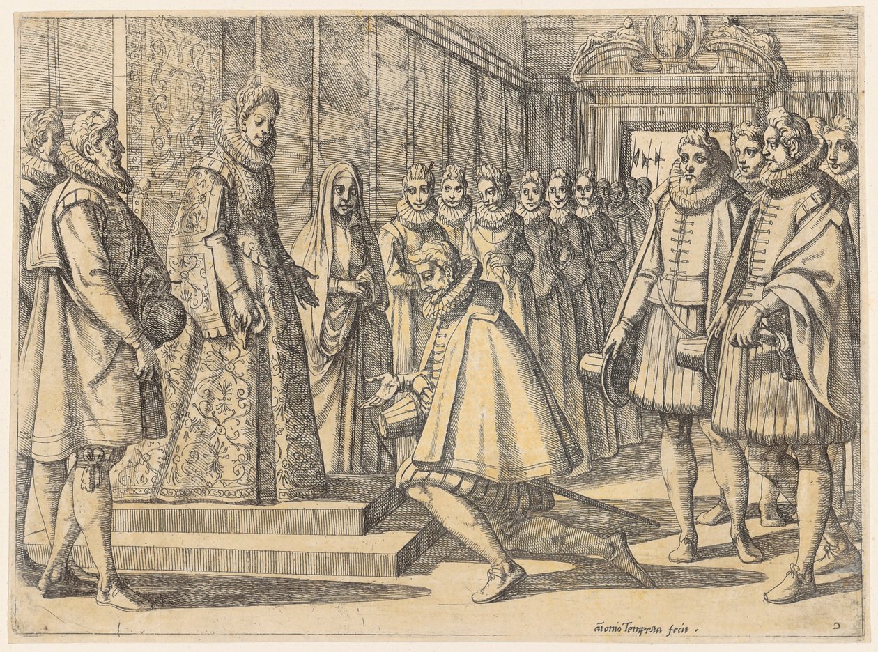 Boodschappers van Filips van Spanje bij Margaretha van Oostenrijk door Antonio Tempesta