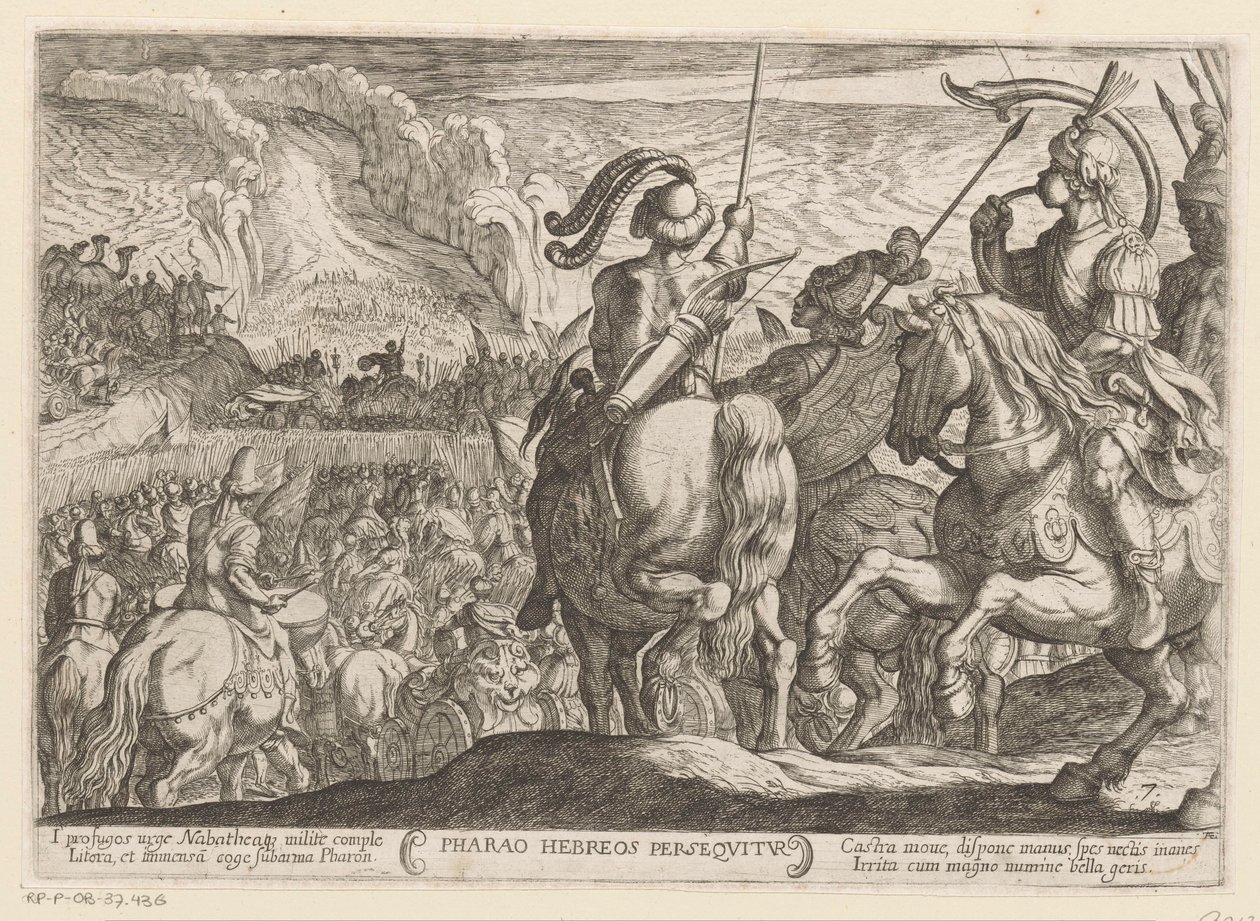 De Egyptenaren achtervolgen de Israëlieten door de Schelfzee door Antonio Tempesta