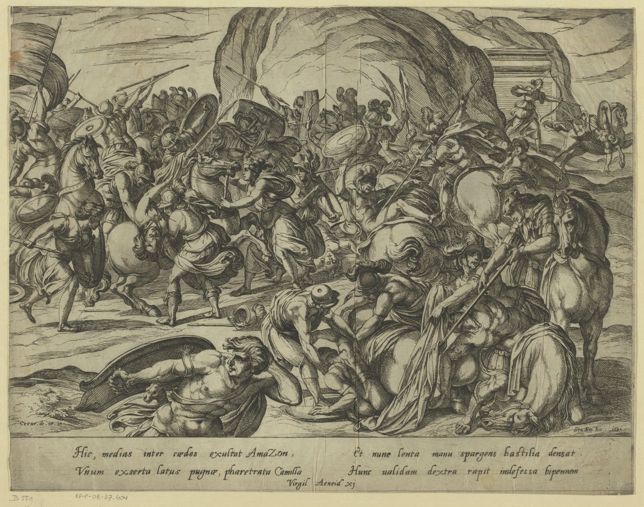 De dood van Camillus in de strijd tussen Grieken en Romeinen door Antonio Tempesta