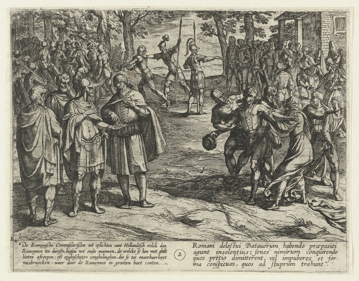 De oude Bataafse mannen kopen hun dienst aan de Romeinen af, 69-70 door Antonio Tempesta