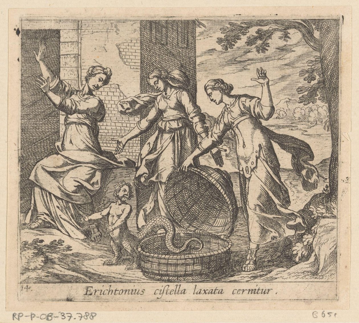 Erichthonius uit zijn mand gelaten Metamorfosen van Ovidius door Antonio Tempesta