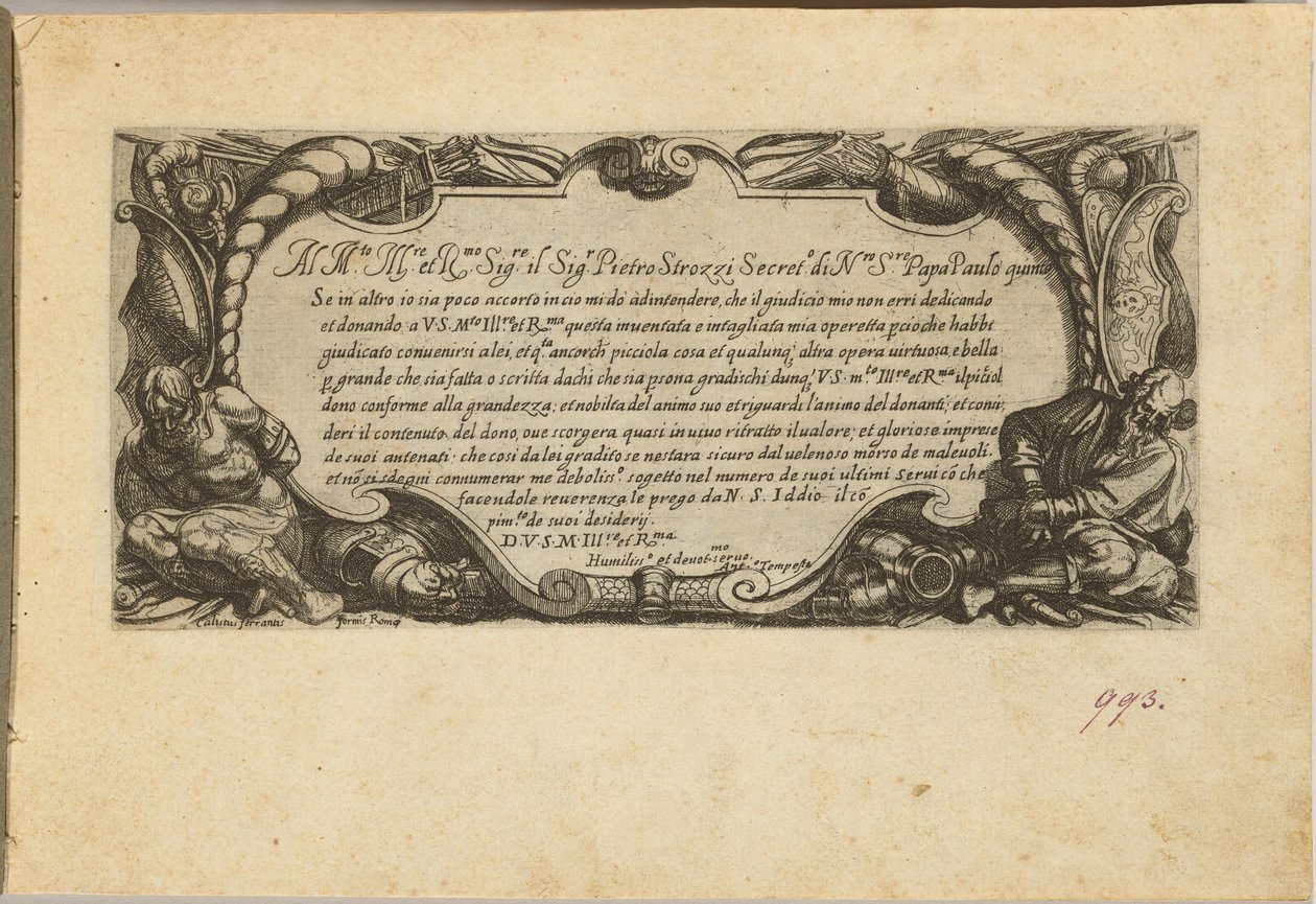 Frontispice: Dedication to Pietro Strozzi door Antonio Tempesta